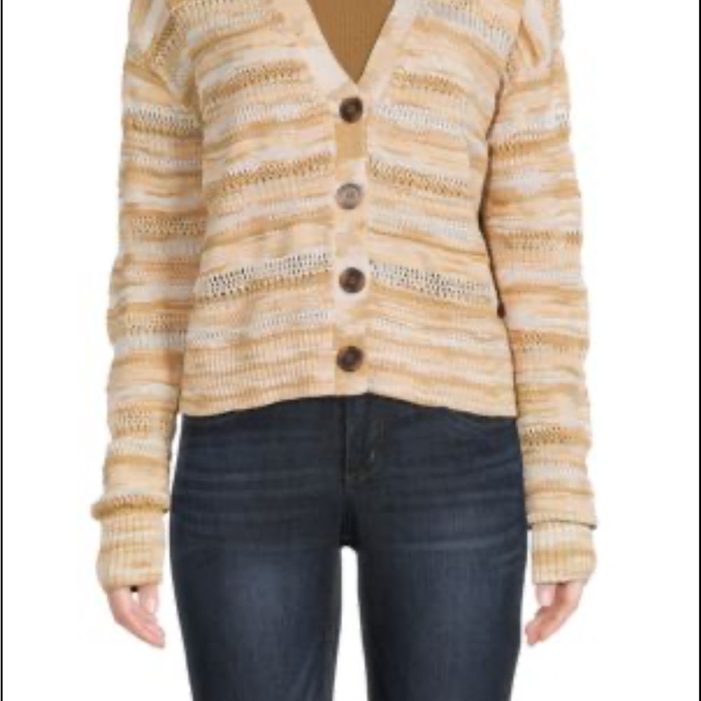 Veronica Beard Goliad Space-Dyed Cardigan Knit Sweater Camel Multi - Size M